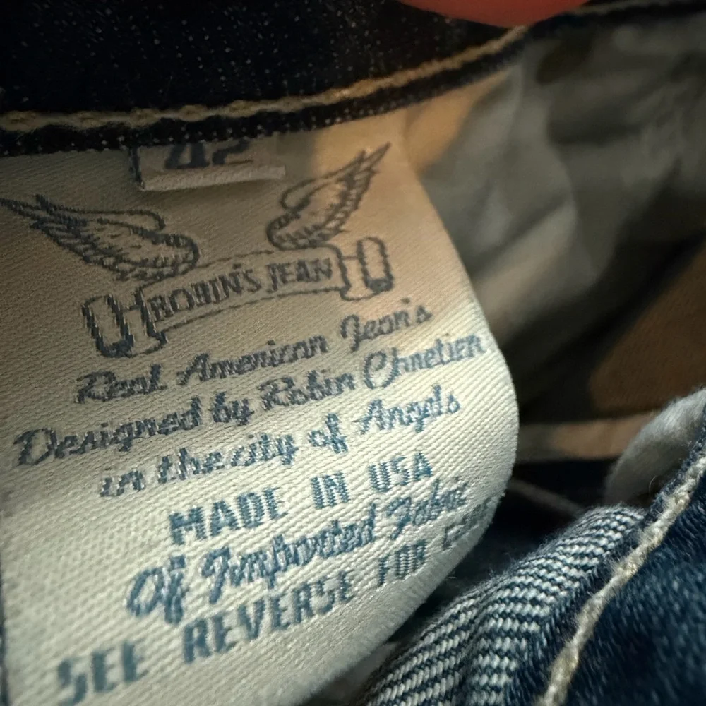 Robin's Jean Distressed Blue Denim with Studs size 42‎